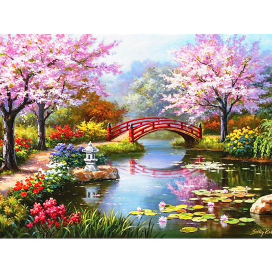 Cherry Blossoms Bridge - 5D DIY Diamond Painting Kit - Full Drill